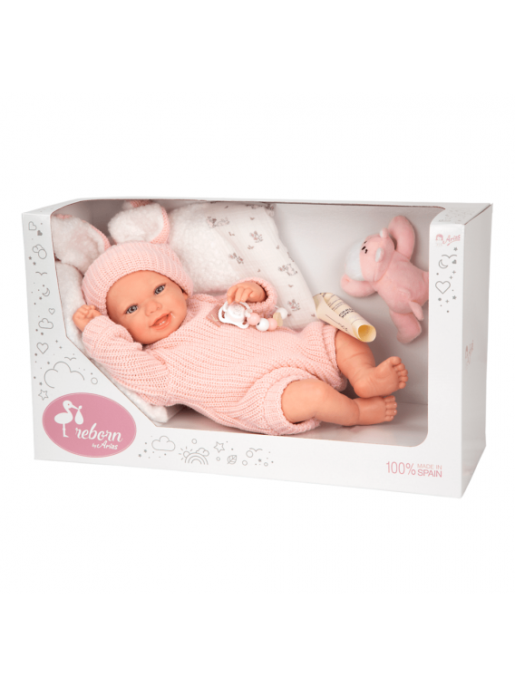 Arias Reborn lėlė kūdikėlis „Lucia“ rožiniais rūbeliais, 45 cm